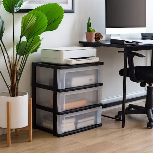 IRIS® 29qt. Black & Clear Wide 3-Drawer Chests, 2ct.